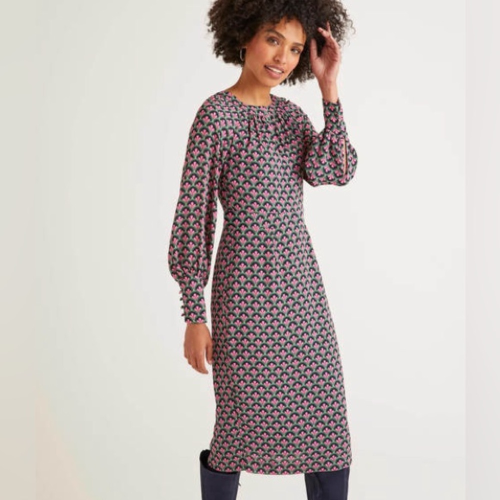 Boden Portia Broad Bean Scallop Midi Dress NWT size 16
